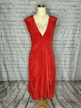 Donna Karan Black Label 100% Silk Coral Draped Dress Archival Luxury Size 6